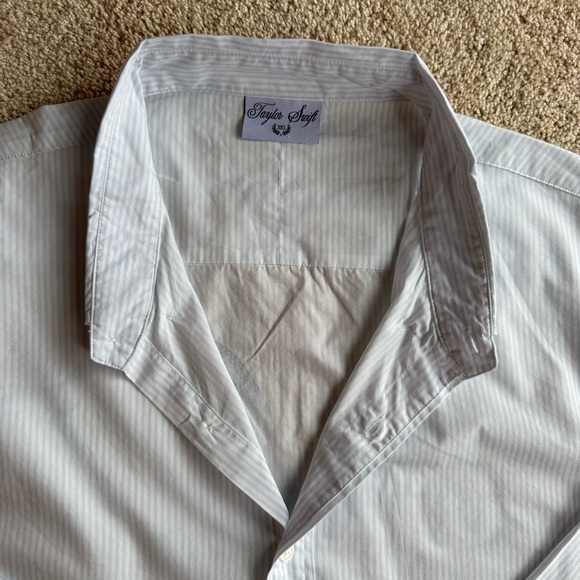 Taylor Swift 3XL Blue Stripe Button Down Shirt Birds Graphic Back - Picture 4 of 11